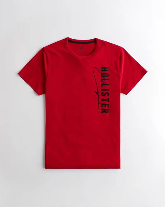 Moscow USA предлагает вам купить футболку Hollister красного цвета с нашитой надписью. Модель 06698. Доставка по России, Москве и области, самовывоз.