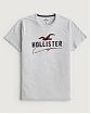 Moscow USA предлагает вам купить футболку Hollister светло-серого цвета с  нашитой надписью и логотипом чайки. Модель 06571. Доставка по России, Москве и области, самовывоз.