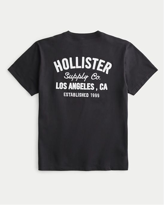 Moscow USA предлагает вам купить футболку Hollister черного цвета с нашитой графикой на груди и спине. Модель 06997. Доставка по России, Москве и области, самовывоз.