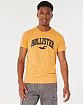Moscow USA предлагает вам купить футболку Hollister желтого цвета с графическим нашитым логотипом Varsity. Модель 07009. Доставка по России, Москве и области, самовывоз.