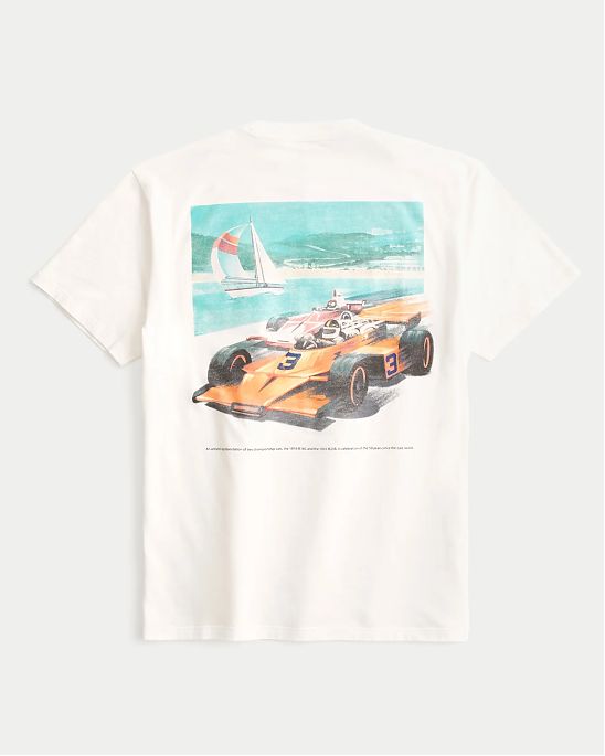 Moscow USA предлагает вам купить футболку Hollister McLaren 1974 белого цвета с графикой. Модель 07763. Бесплатная доставка по России, Москве и области, самовывоз.