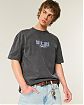 Moscow USA предлагает вам купить плотную мужскую футболку Hollister винтажного черного цвета с нашитой графикой Коста-Рики. Модель 07844. Доставка по России, Москве и области, самовывоз.