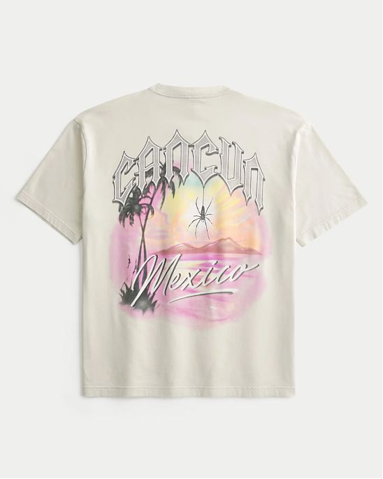 Мужская футболка Hollister светло-серого цвета с принтом Канкун Мексика из мягкого хлопка. Оригинальная модель 08173, бесплатная доставка и примерка по России