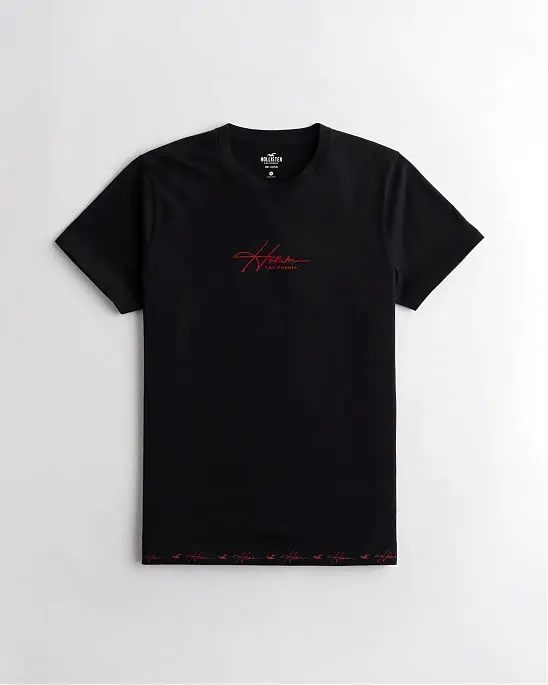 Moscow USA предлагает вам купить футболку Hollister черного цвета с красным нашитым логотипом на груди и внизу футболки. Модель 05912. Доставка по России, Москве и области, самовывоз.