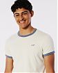 Moscow USA предлагает вам купить футболку Hollister бежевого цвета с фирменным логотипом в виде чайки и синей окантовкой ворота и рукавов. Модель 06277 . Доставка по России, Москве и области, самовывоз.
