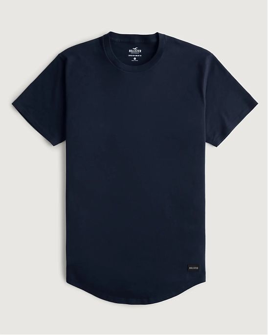 Moscow USA предлагает вам купить футболку Hollister темно-синего цвета с закругленным краем и фирменной нашивкой. Модель 06978. Доставка по России, Москве и области, самовывоз.
