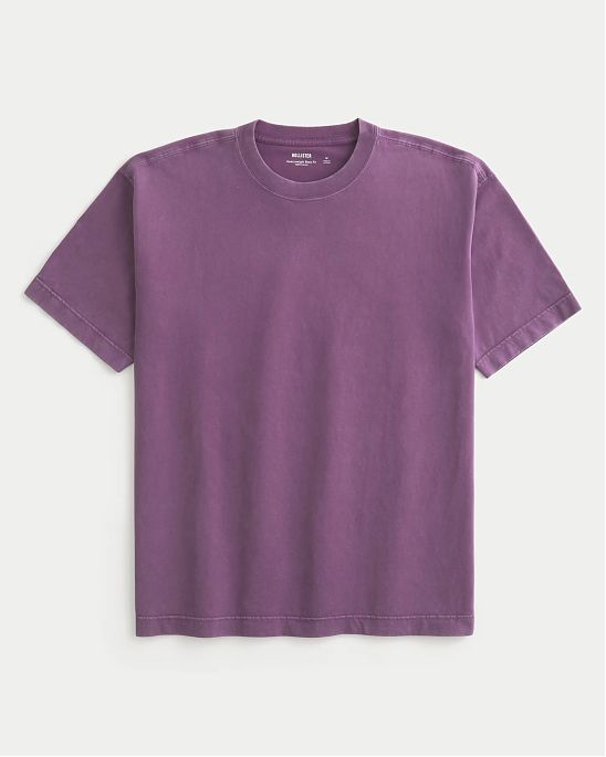 Мужская футболка Hollister фиолетового цвета из плотного хлопка heavyweight с эффектом варки. Оригинальная модель 08161, бесплатная доставка и примерка по России.