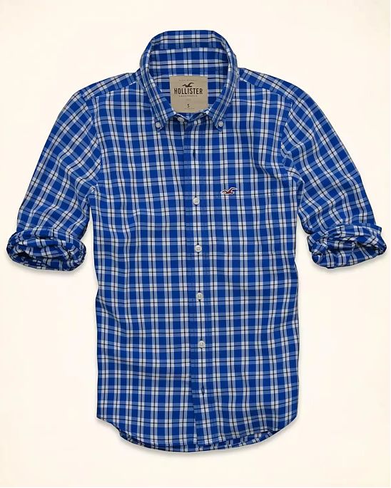 Moscow USA предлагает вам купить американскую рубашку Hollister в мелкую бело-синюю клетку с логотипом в виде чайки. Модель 06666. Доставка по России, Москве и области, самовывоз