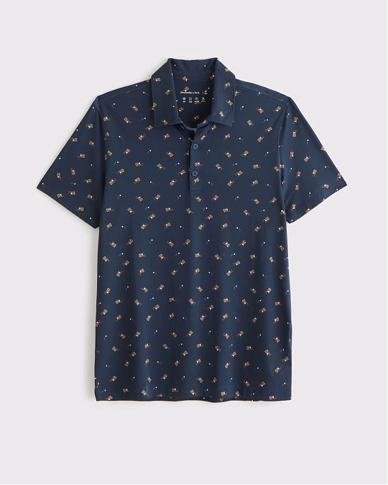 Мужское поло Abercrombie & Fitch синего цвета с принтом, дышащей тканью и защитой от солнца. Оригинальная модель 08184, бесплатная доставка и примерка по России.
