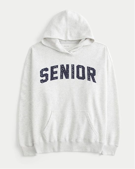 Женская толстовка Hollister с вышивкой Senior светло-серого цвета. Оригинальная модель 08088, бесплатная доставка и примерка по России.