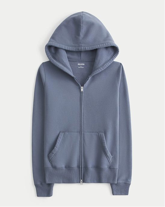 Женская толстовка Hollister на молнии с капюшоном в серо-голубом цвете. Оригинальная модель 08167, бесплатная доставка и примерка по Москве и России