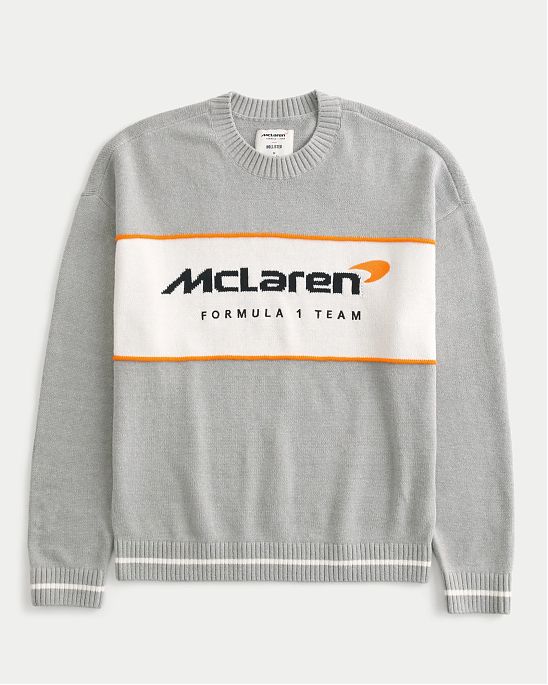 Moscow USA предлагает Вам купить мужской серый свитер Hollister с официальной вышивкой McLaren. Модель 07752. Бесплатная доставка по России, Москве и области, самовывоз.