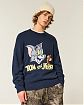 Мужской свитер Hollister темно-синего цвета с официальной графикой Том и Джерри спереди. Оригинальная модель 07754, бесплатная доставка и примерка по России.