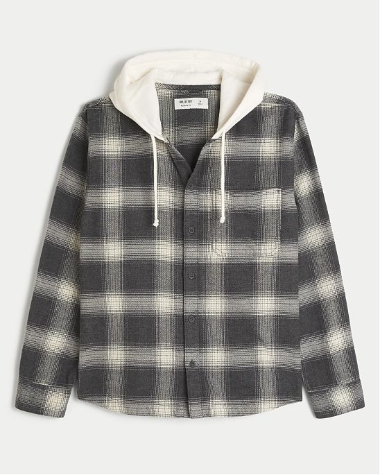 Moscow USA предлагает вам купить байковую рубашку Hollister с капюшоном в черную и белую клетку свободного кроя. Модель 07698. Бесплатная доставка по России, Москве и области, самовывоз