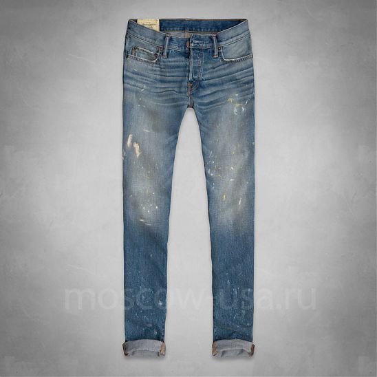 Moscow USA предлагает вам купить джинсы Abercrombie and Fitch синего цвета, с элементами разбрызганной краски, стиль скини. Модель 00500. Доставка по России, Москве и области, самовывоз.